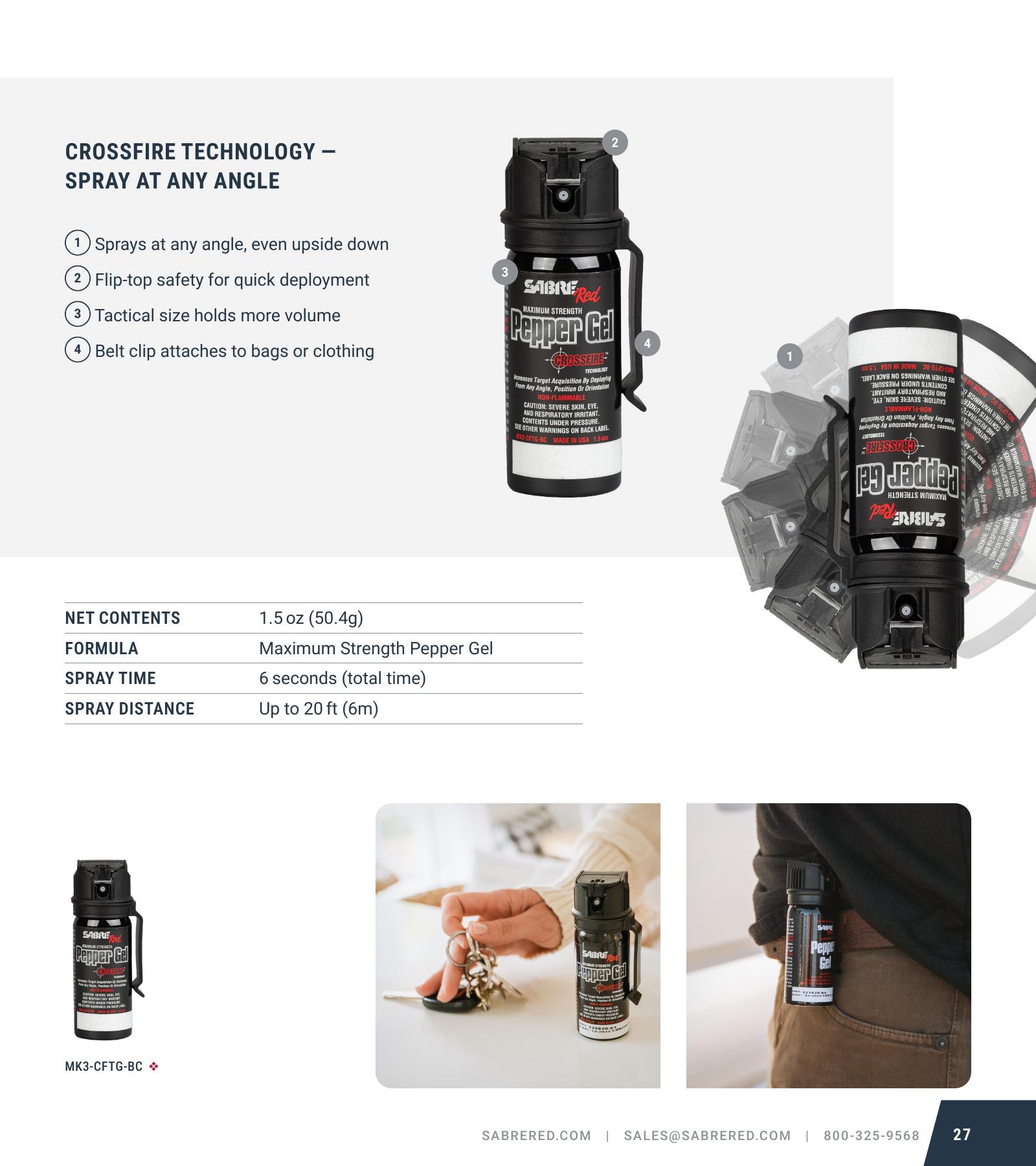 SABRE catalog page showing Crossfire Pepper Gel