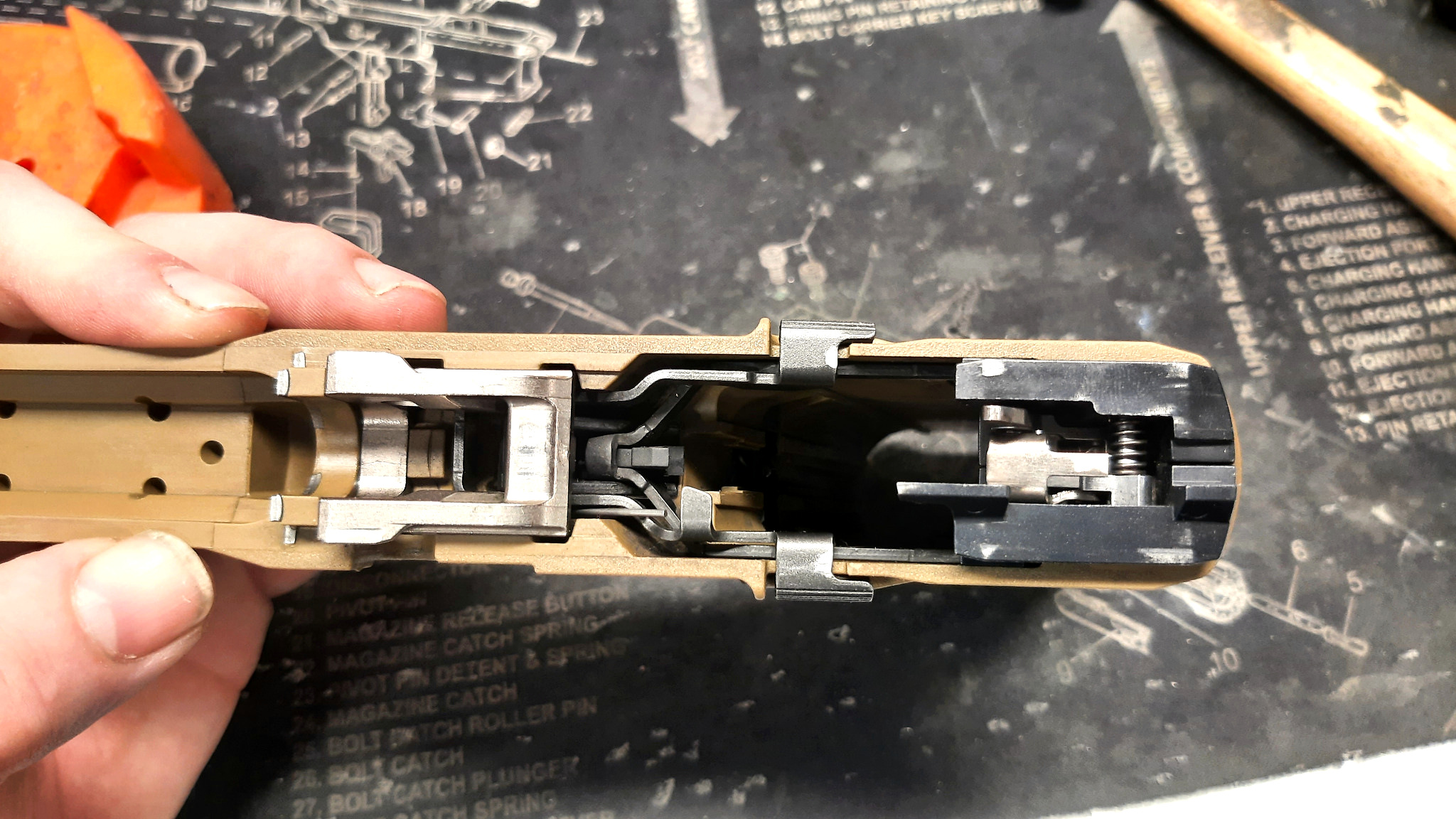 Internal assemblies exposed during detailed cleaning