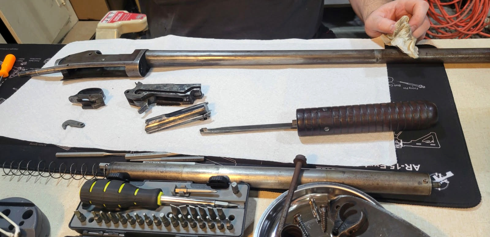 Winchester Model 1893 disassembled for cleaning and inspection